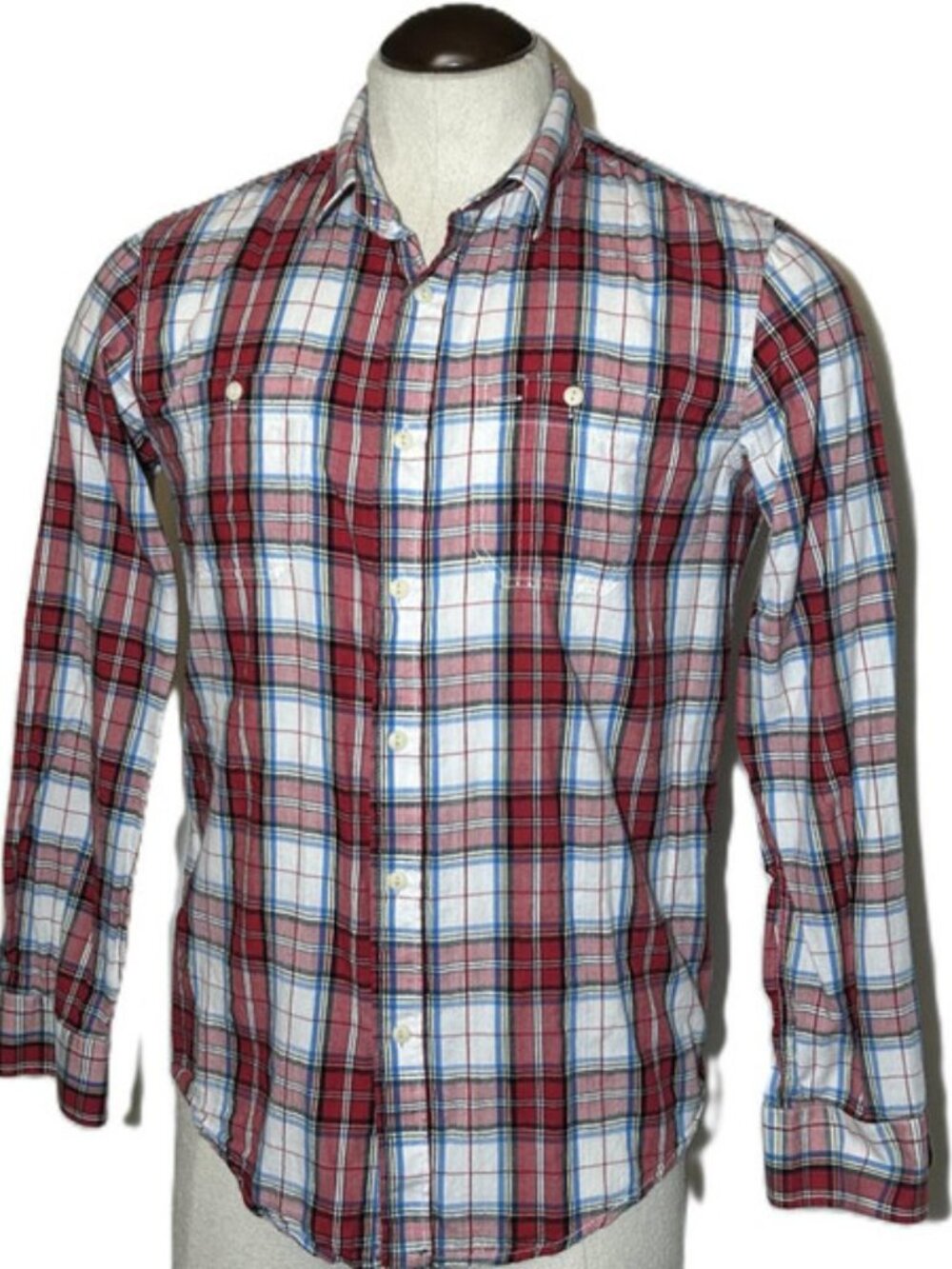 Just a Cheap Shirt Red Blue & White Plaid sz Medium 100% Cotton